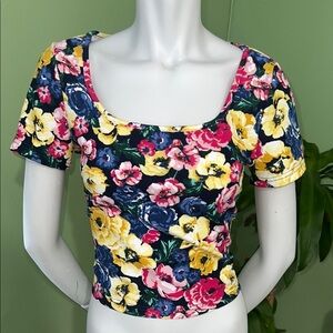 SHEIN Blue and Yellow Puff Sleeve Fitted Blouse
